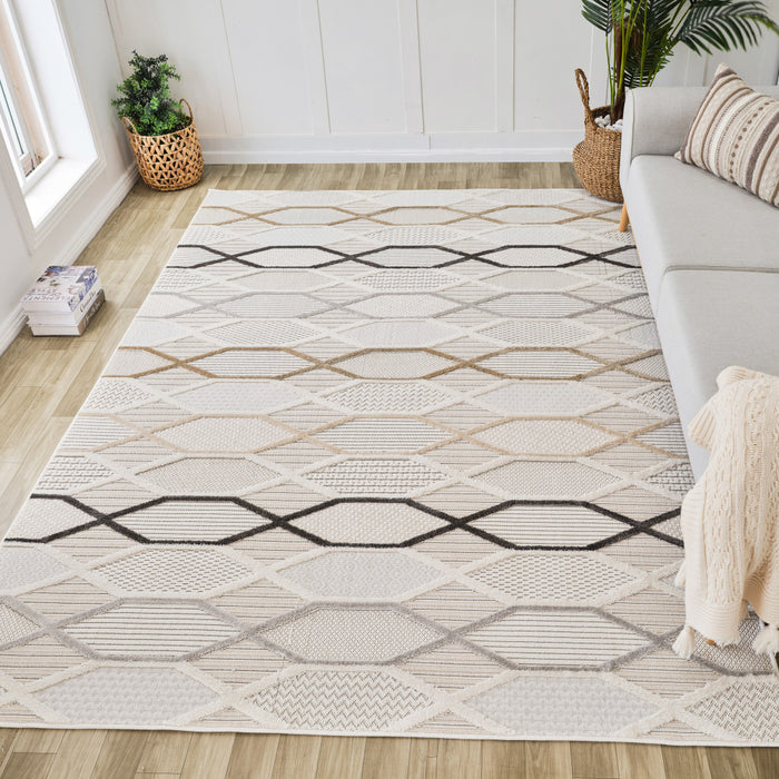 5' X 8' Cream and Beige Abstract Distressed Area Rug