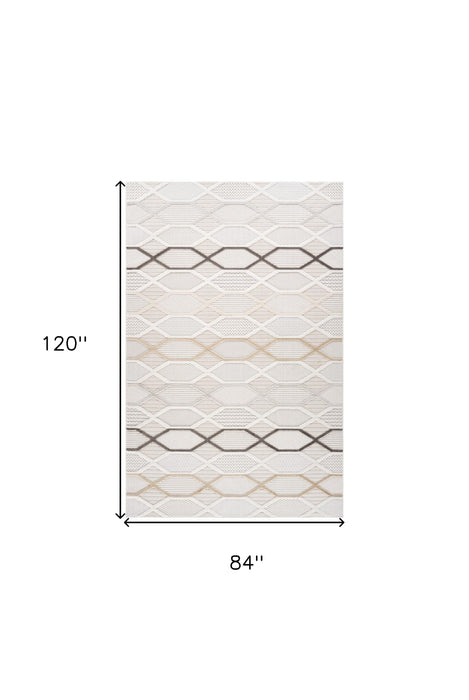 7' X 10' Cream and Beige Abstract Distressed Area Rug