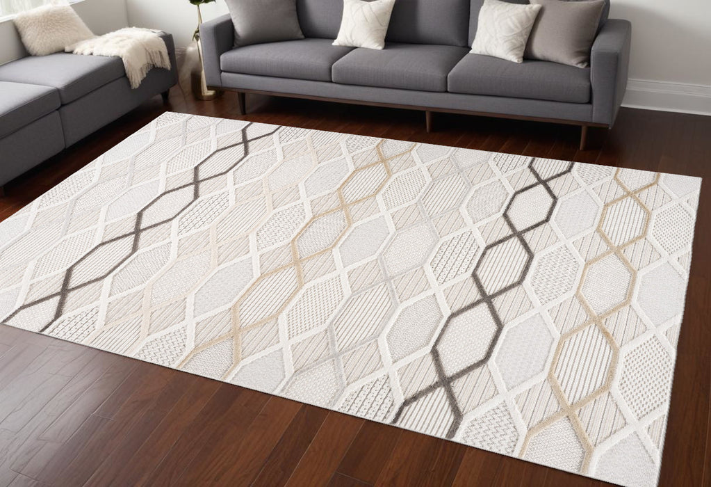 8' X 11' Cream and Beige Abstract Distressed Area Rug