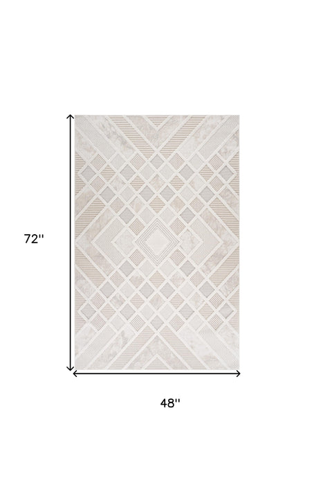 4' X 6' Cream and Beige Abstract Distressed Area Rug