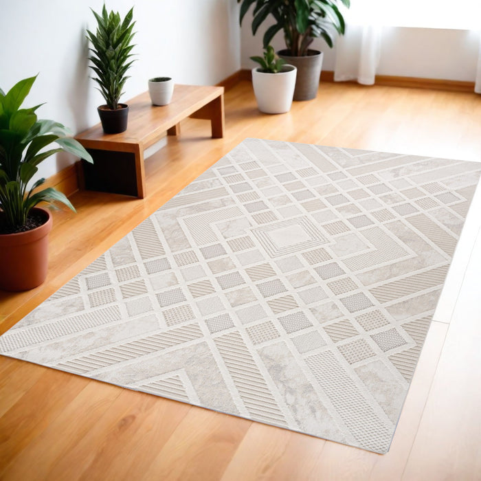 4' X 6' Cream and Beige Abstract Distressed Area Rug