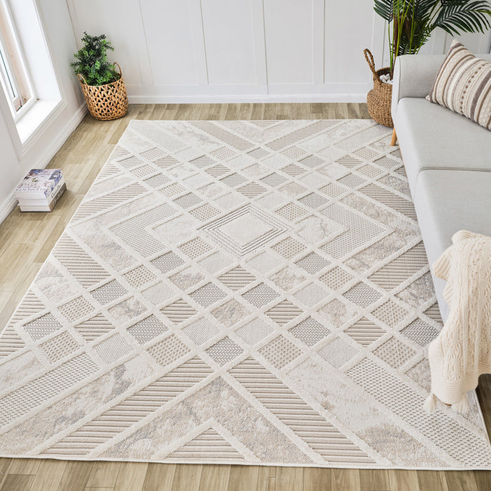 5' X 8' Cream and Beige Abstract Distressed Area Rug