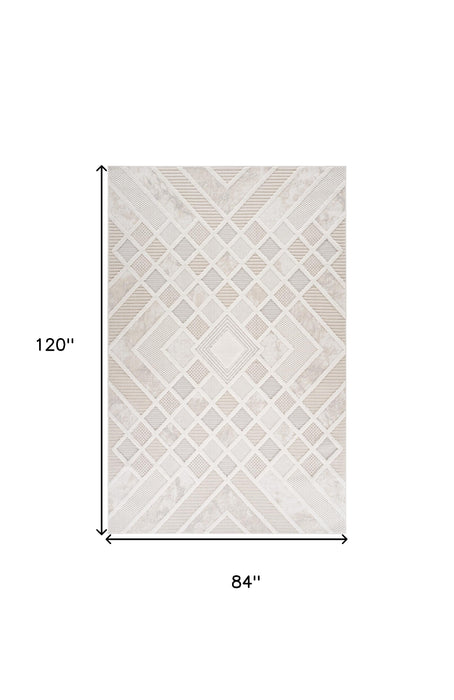 7' X 10' Cream and Beige Abstract Distressed Area Rug