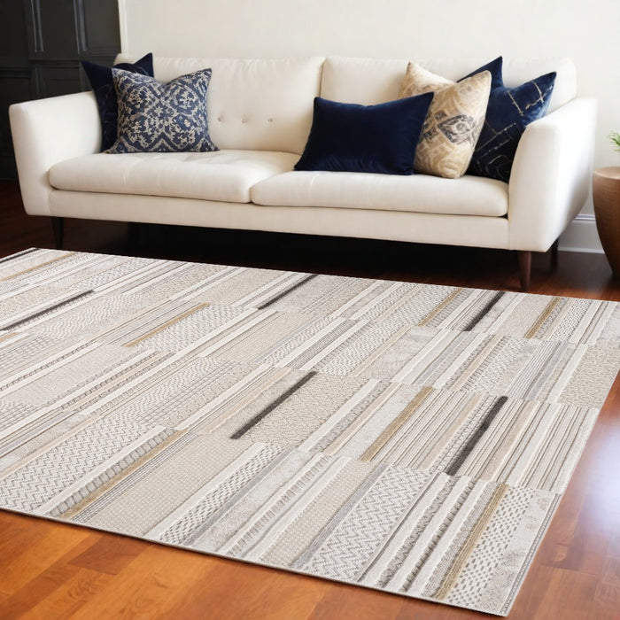 7' X 10' Gray and Beige Abstract Distressed Area Rug