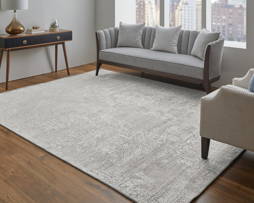 4' X 6' Gray and Ivory Abstract Hand Woven Worn Faded Area Rug