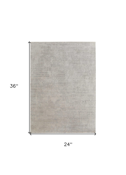 4' X 6' Gray and Ivory Abstract Hand Woven Worn Faded Area Rug