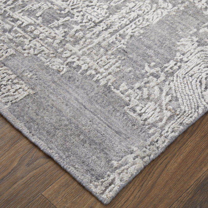 4' X 6' Gray and Ivory Abstract Hand Woven Worn Faded Area Rug