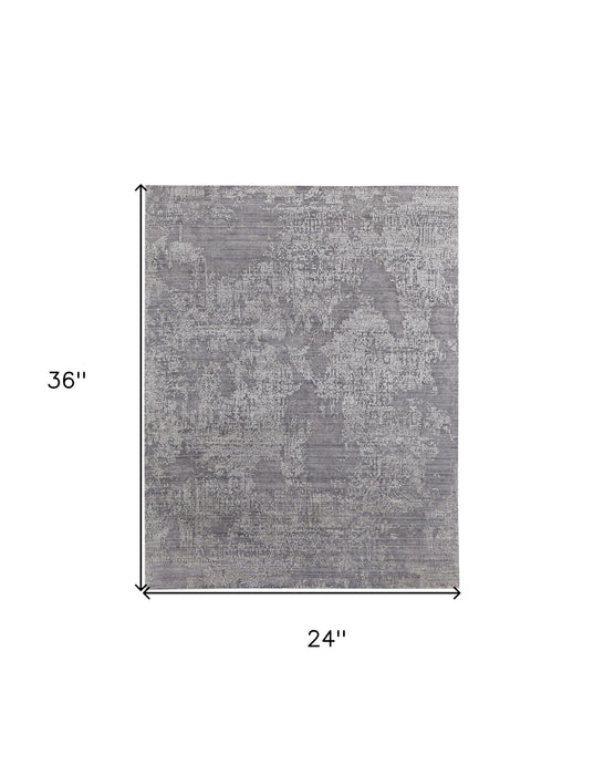 4' X 6' Gray and Ivory Abstract Hand Woven Worn Faded Area Rug