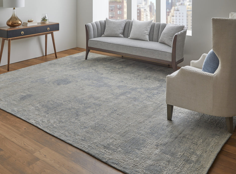 4' X 6' Gray and Ivory Abstract Hand Woven Worn Faded Area Rug