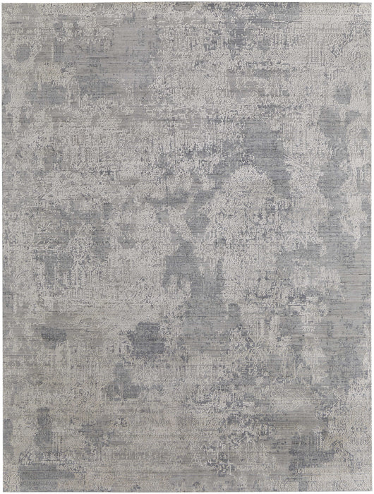 4' X 6' Gray and Ivory Abstract Hand Woven Worn Faded Area Rug