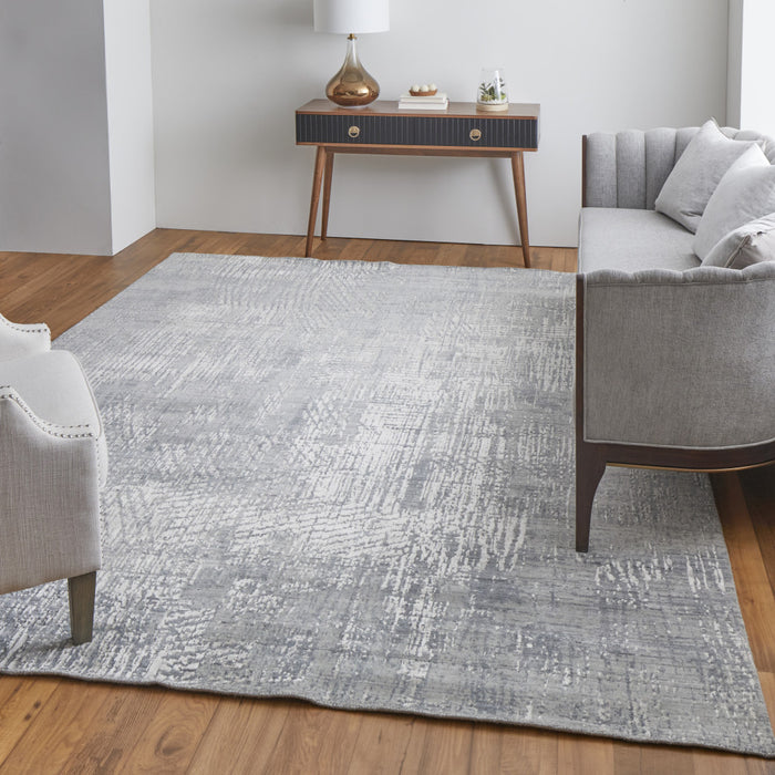 5' X 8' Gray and Silver Abstract Hand Woven Worn Faded Area Rug