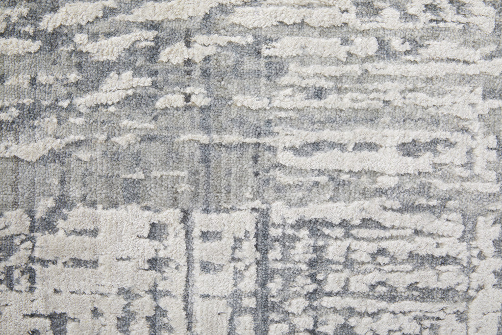 5' X 8' Gray and Silver Abstract Hand Woven Worn Faded Area Rug