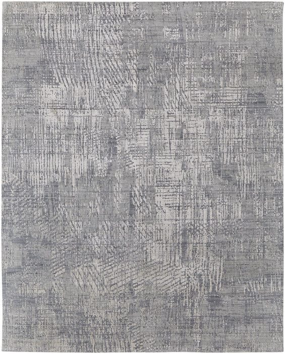 5' X 8' Gray and Silver Abstract Hand Woven Worn Faded Area Rug