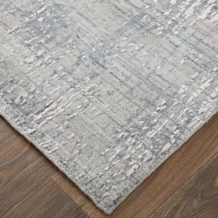 5' X 8' Gray and Silver Abstract Hand Woven Worn Faded Area Rug