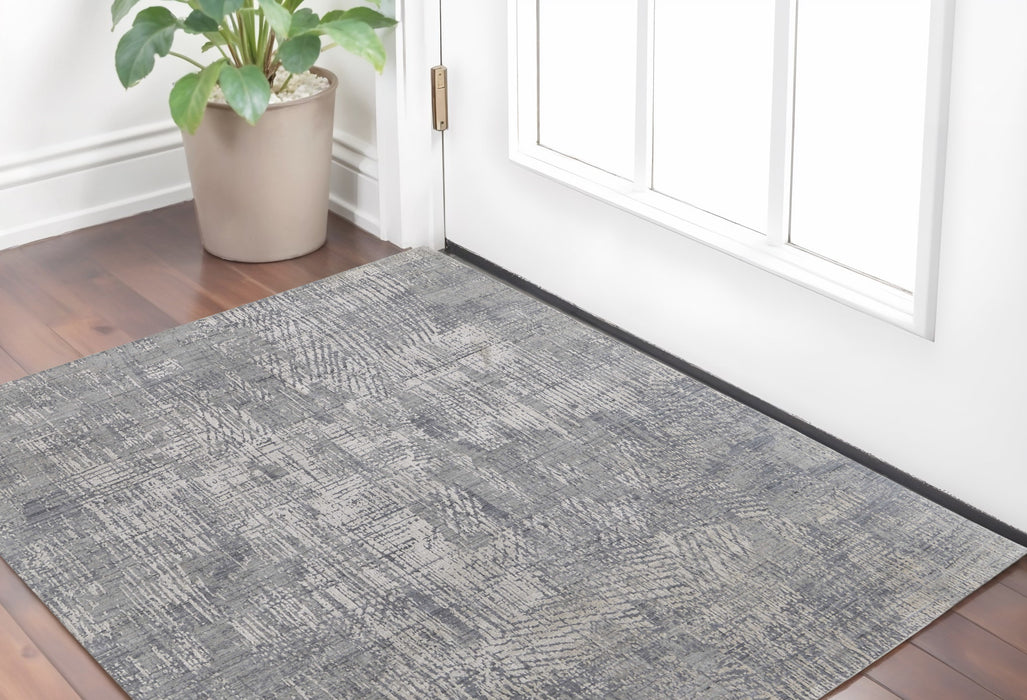 5' X 8' Gray and Silver Abstract Hand Woven Worn Faded Area Rug