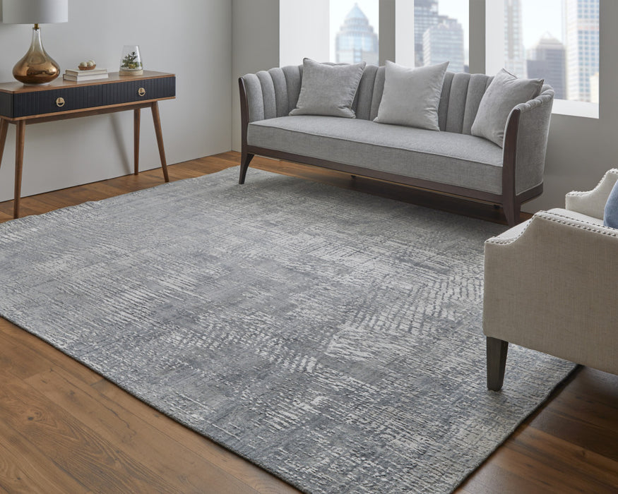 5' X 8' Gray and Silver Abstract Hand Woven Worn Faded Area Rug