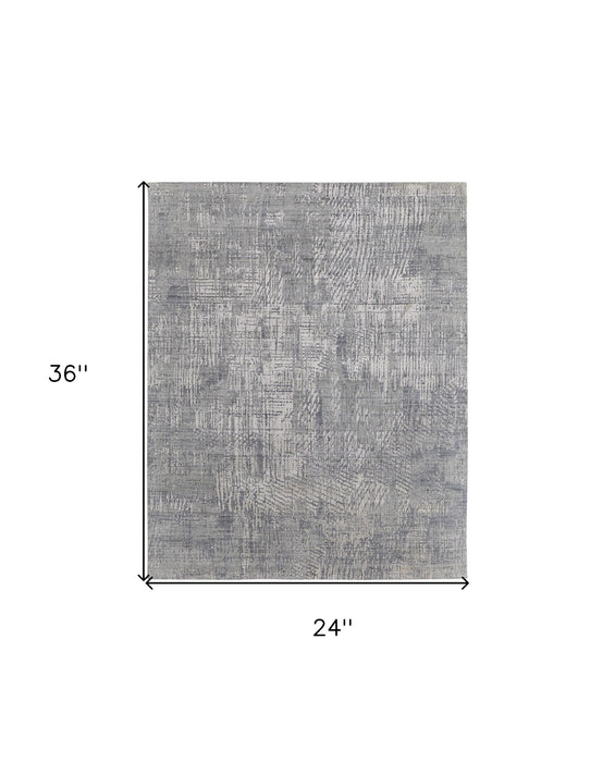 5' X 8' Gray and Silver Abstract Hand Woven Worn Faded Area Rug