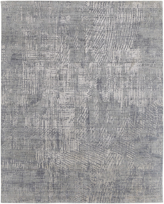 5' X 8' Gray and Silver Abstract Hand Woven Worn Faded Area Rug