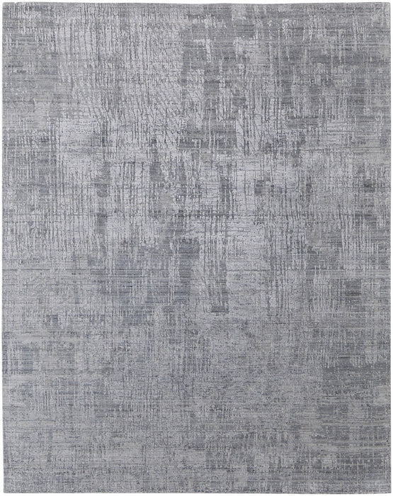 5' X 8' Light Blue and Silver Abstract Hand Woven Worn Faded Area Rug