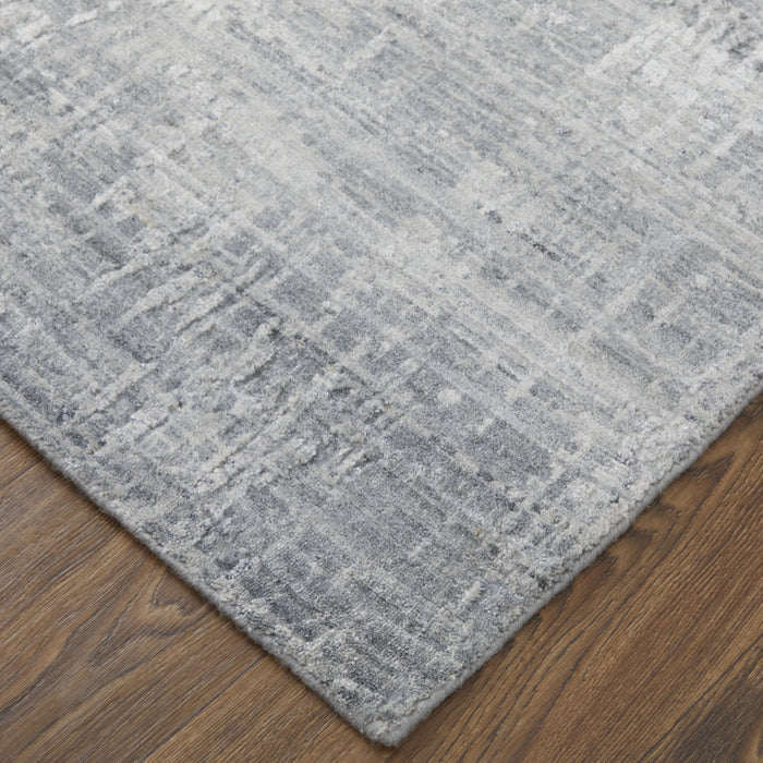 5' X 8' Light Blue and Silver Abstract Hand Woven Worn Faded Area Rug