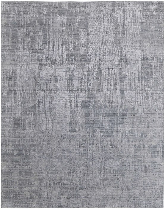 5' X 8' Light Blue and Silver Abstract Hand Woven Worn Faded Area Rug