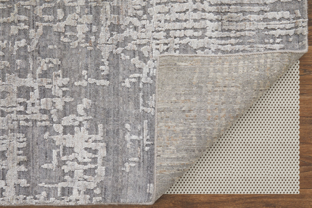 5' X 8' Gray and Silver Abstract Hand Woven Worn Faded Area Rug