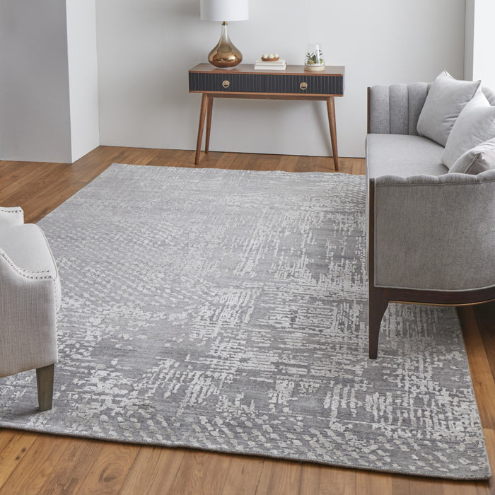 5' X 8' Gray and Silver Abstract Hand Woven Worn Faded Area Rug