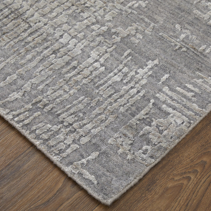 5' X 8' Gray and Silver Abstract Hand Woven Worn Faded Area Rug