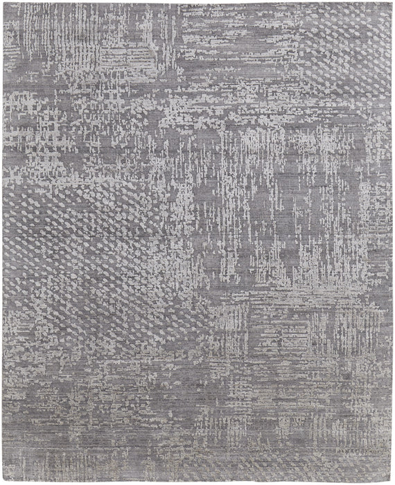 5' X 8' Gray and Silver Abstract Hand Woven Worn Faded Area Rug