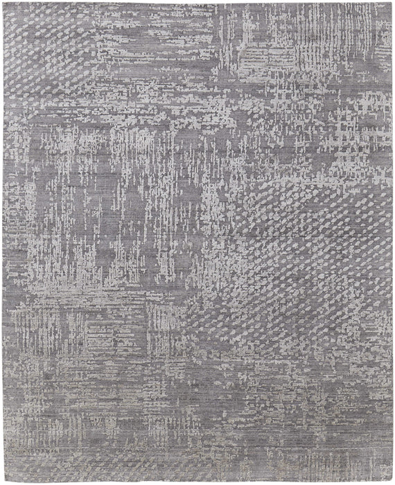 5' X 8' Gray and Silver Abstract Hand Woven Worn Faded Area Rug