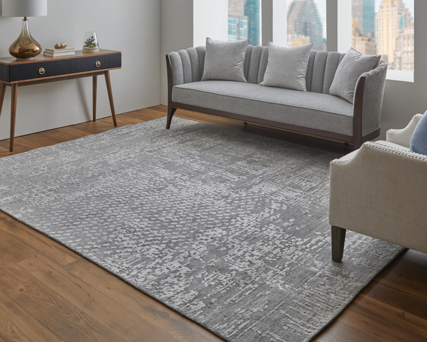 5' X 8' Gray and Silver Abstract Hand Woven Worn Faded Area Rug