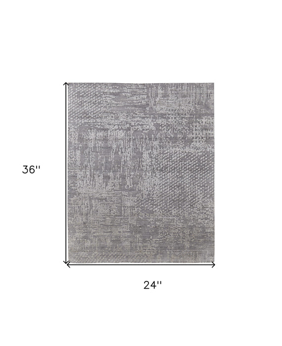 5' X 8' Gray and Silver Abstract Hand Woven Worn Faded Area Rug