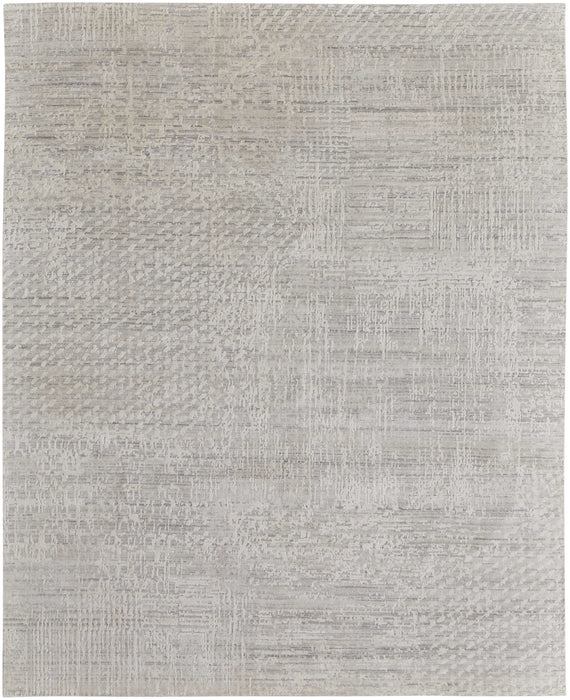 5' X 8' Ivory and Gray Abstract Hand Woven Worn Faded Area Rug