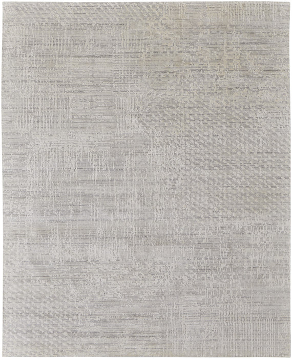 5' X 8' Ivory and Gray Abstract Hand Woven Worn Faded Area Rug