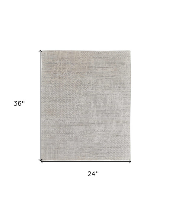 5' X 8' Ivory and Gray Abstract Hand Woven Worn Faded Area Rug