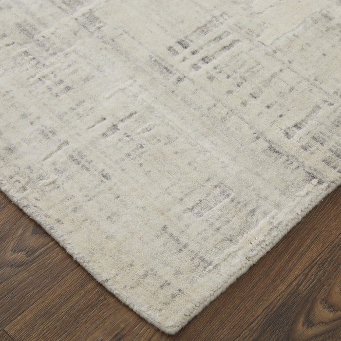 3' X 5' Ivory and Gray Abstract Hand Woven Worn Faded Area Rug