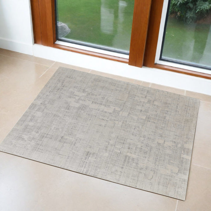 3' X 5' Ivory and Gray Abstract Hand Woven Worn Faded Area Rug