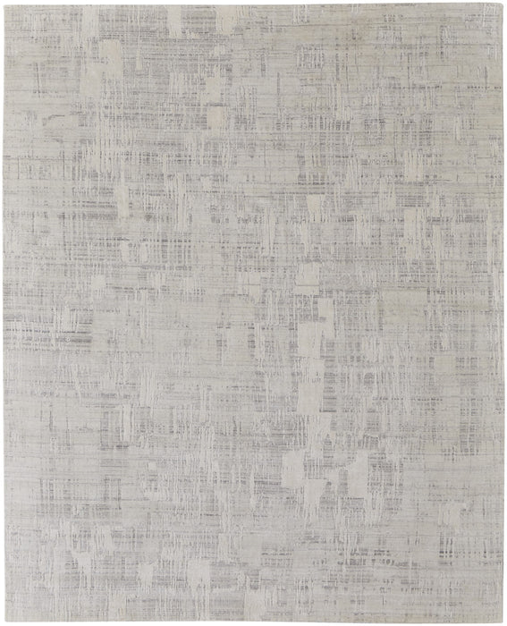 3' X 5' Ivory and Gray Abstract Hand Woven Worn Faded Area Rug