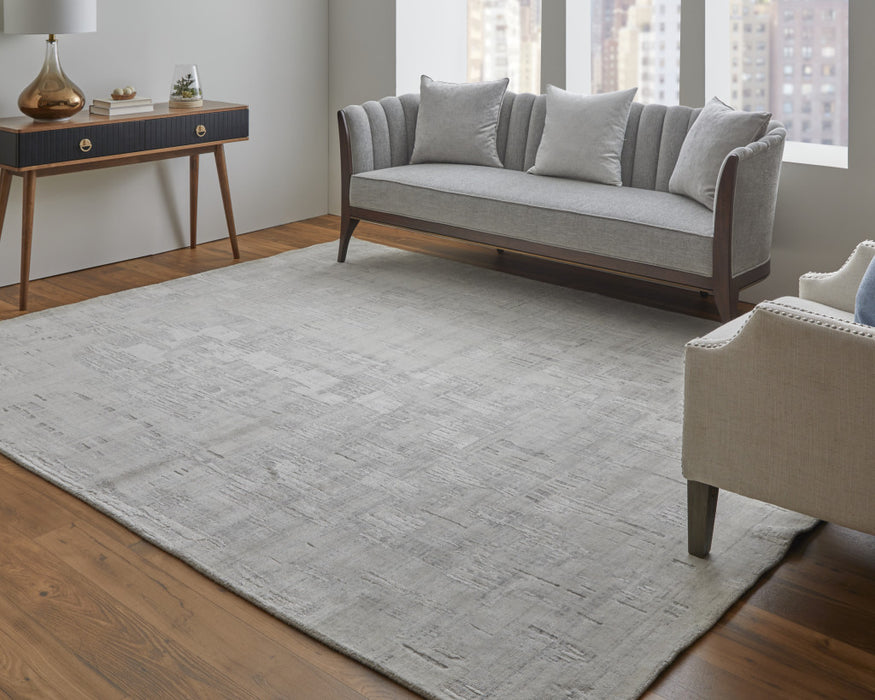 3' X 5' Ivory and Gray Abstract Hand Woven Worn Faded Area Rug