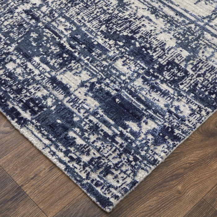 5' X 8' Blue and Ivory Abstract Hand Woven Worn Faded Area Rug