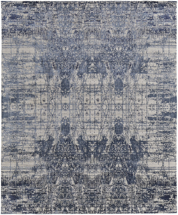 5' X 8' Blue and Ivory Abstract Hand Woven Worn Faded Area Rug