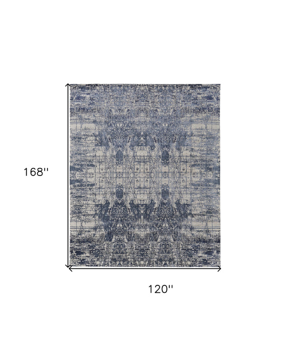 5' X 8' Blue and Ivory Abstract Hand Woven Worn Faded Area Rug