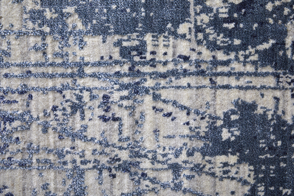 5' X 8' Blue and Ivory Abstract Hand Woven Worn Faded Area Rug