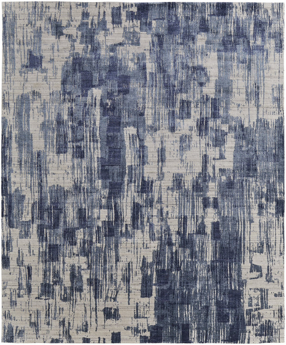 5' X 8' Blue and Ivory Abstract Hand Woven Worn Faded Area Rug