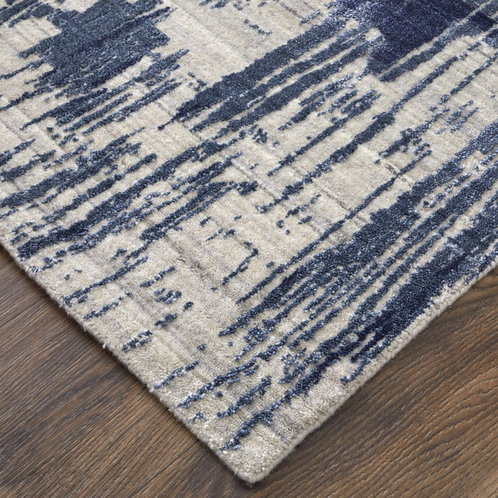 5' X 8' Blue and Ivory Abstract Hand Woven Worn Faded Area Rug