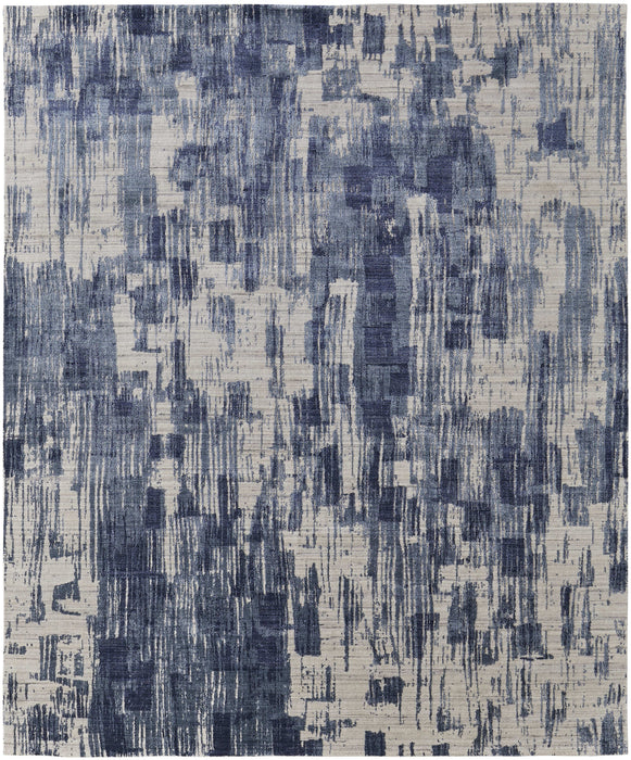 5' X 8' Blue and Ivory Abstract Hand Woven Worn Faded Area Rug