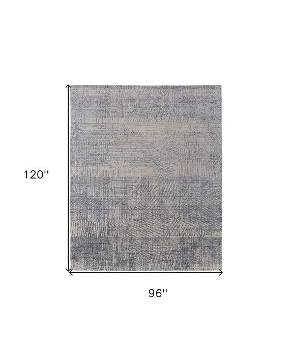 4' X 6' Gray Ivory and Blue Abstract Hand Woven Worn Faded Area Rug