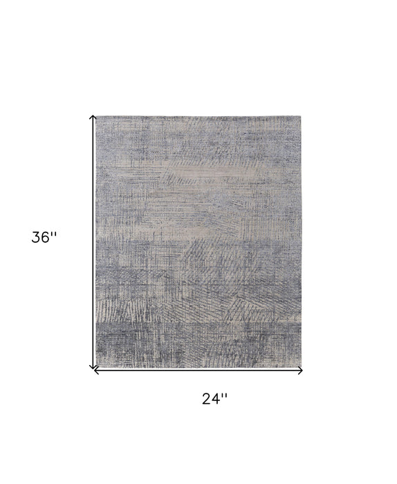 4' X 6' Gray Ivory and Blue Abstract Hand Woven Worn Faded Area Rug