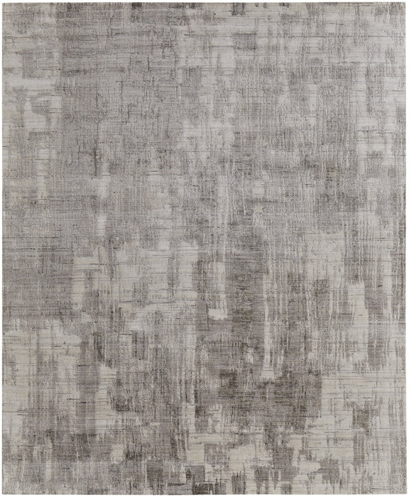 5' X 8' Gray and Ivory Abstract Hand Woven Worn Faded Area Rug