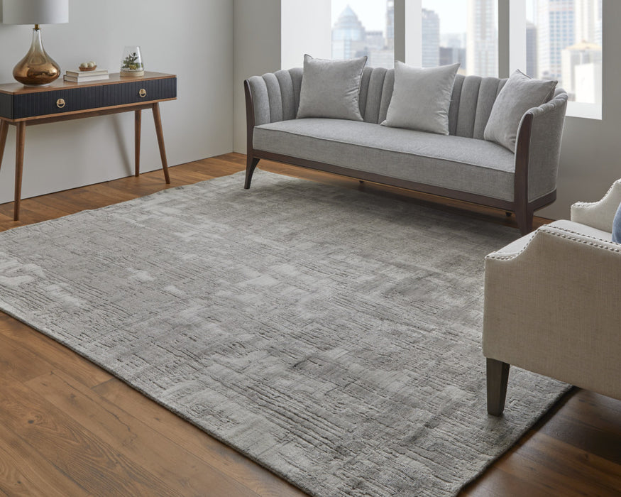 5' X 8' Gray and Ivory Abstract Hand Woven Worn Faded Area Rug